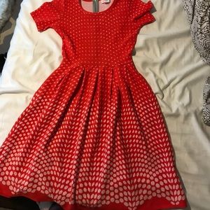 Lula roe small Amelia. Orange/red w polka dots